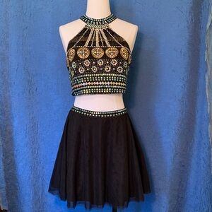 Black Gold Beaded Set Skirt Top Festival Prom Dance